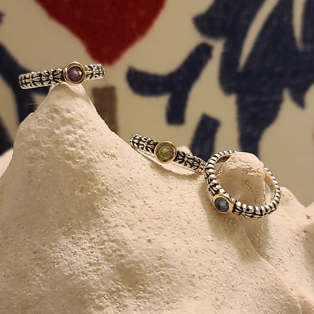 💍14K 925 Set of 3 Gemstone Stackable Rings💍
